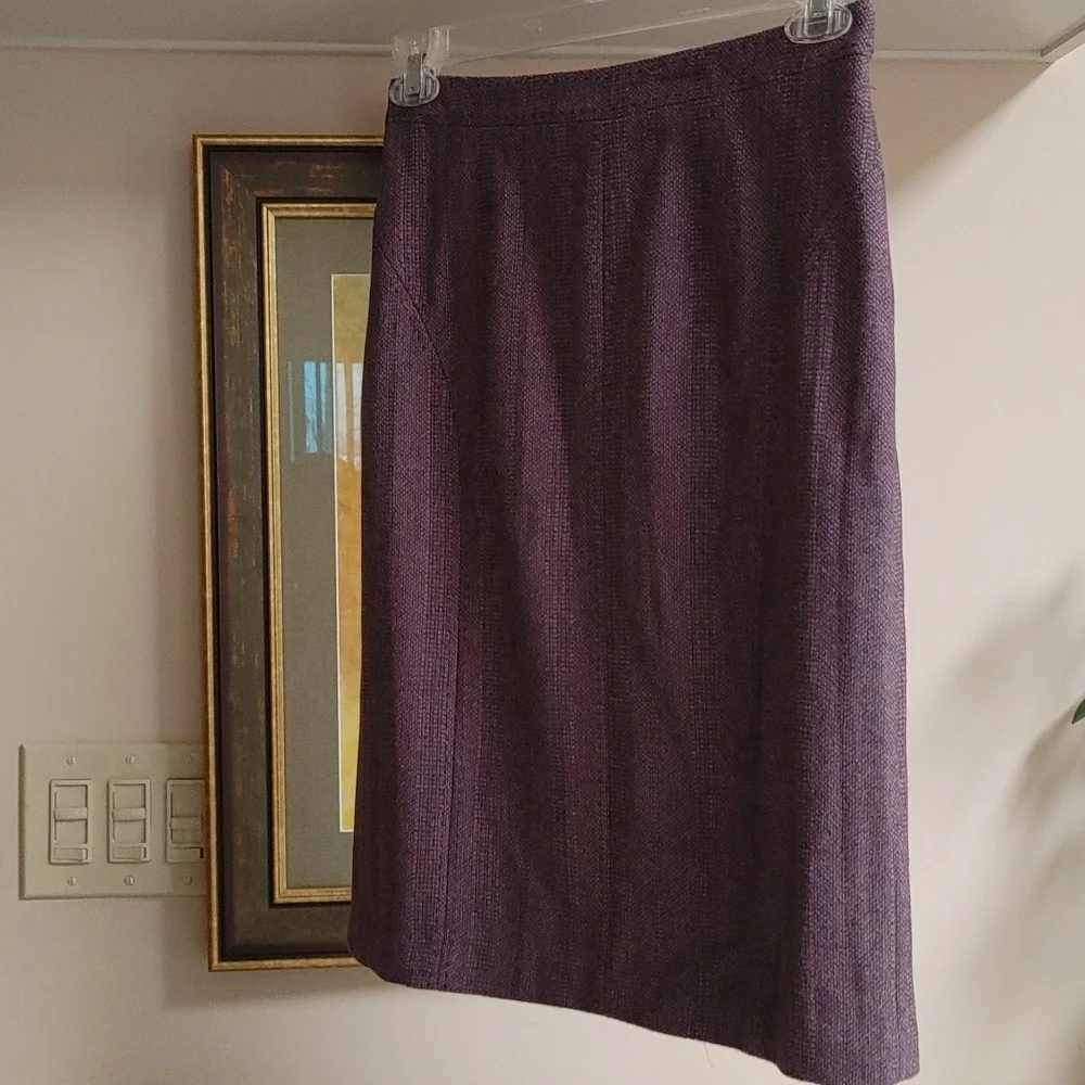 NWOT Coldwater Creek Violet Wool Mix Top-Stitched Tweed Skirt Size 4